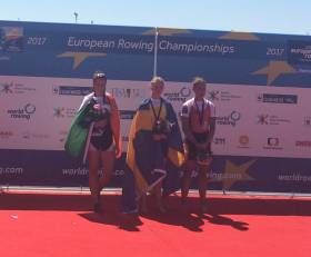 Denise Walsh with her silver medal. Emma Fred took gold and Patricia Merz bronze