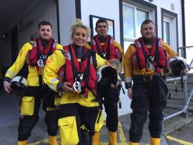 Cliona Hagan with volunteer crew members Brian Faulkner, Dessie Daly and Mark Vaughan