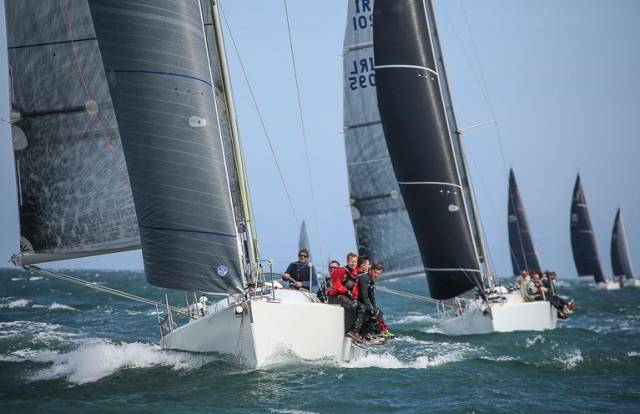 East coast champion Andrew Algeo skppering Juggerknot from the Royal Irish Yacht Club leads a clutch of J109’s into division one of June's Wave Regatta at Howth Yacht Club