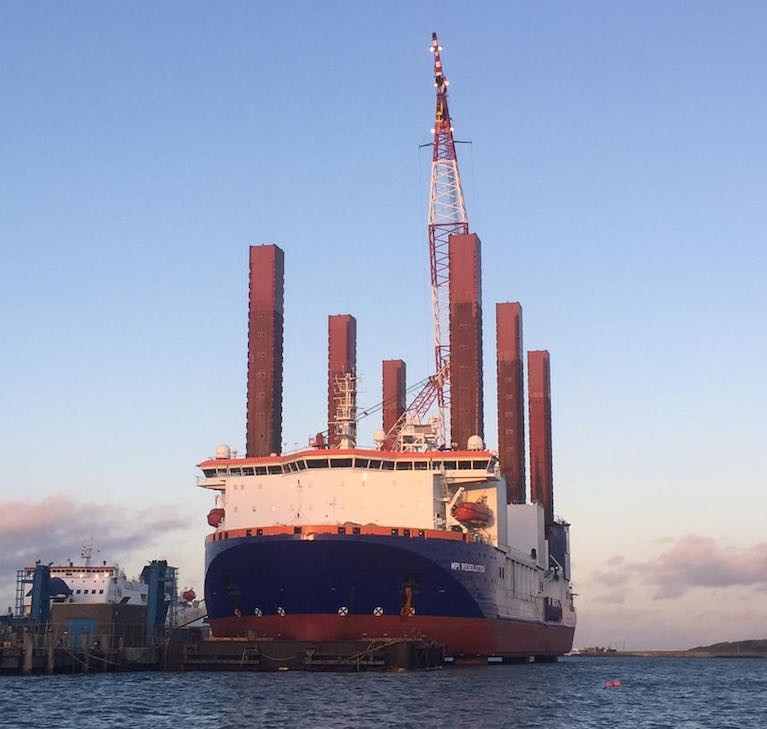 The 130- metre long MPI Resolution berthed at Larne on Ireland's east coast