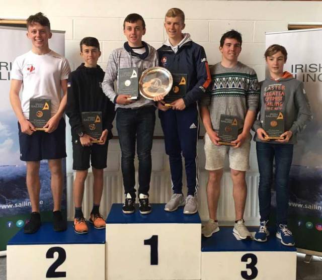 Junior all Ireland winners on the podium. Michael O'Suilleabhain and Michael Carroll with second placed Rian Geraghty-McDonnell and Harry Durcan and Loghlen Rickard and Nathan Van Steenberge third