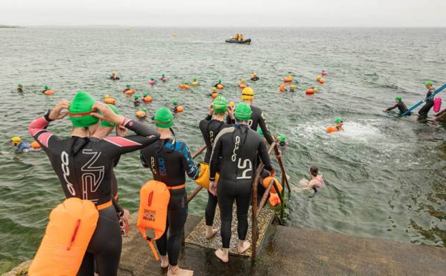 Galway Bay swimmers in the water at Blackrock in Salthill