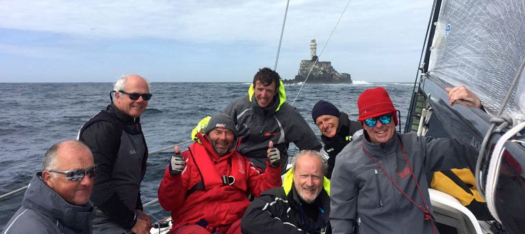 The Rockabill VI crew at the Fastnet Rock. (left to right) Mark Pettit, Ian O’Meara, Rees Kavanagh, Conor O’Higgins, Peter Wilson, Ian Heffernan and sailor of the year, Paul O’Higgins