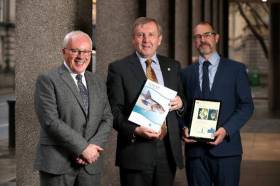 Marine Institute CEO Dr Paul Connolly (left) presents Marine Minister Michael Creed (centre) with this year’s Stock Book