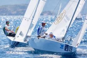 Robert O&#039;Leary (left, bow number 61) competing at the Star World Championship in Italy