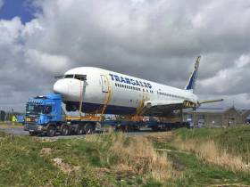 The Boeing 767 ready for lifting onto the barge at Knockbeg Point
