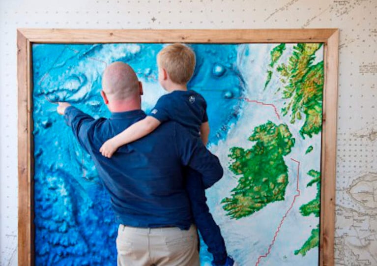 Graham Johnston and son Hugo explore the sea science gallery at Galway City Museum at its opening in 2017