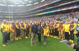 RNLI lifeboat crews on the pitch at Croke Park