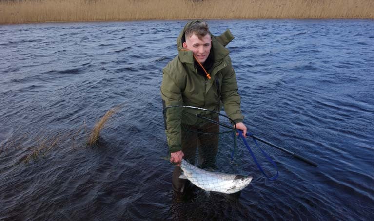 Nash Mc Daid, of Ballybofey, Donegal landed the first catch and release salmon at the “point of the meadow” on the River Drowes at 2.45pm, Friday the 14th of February