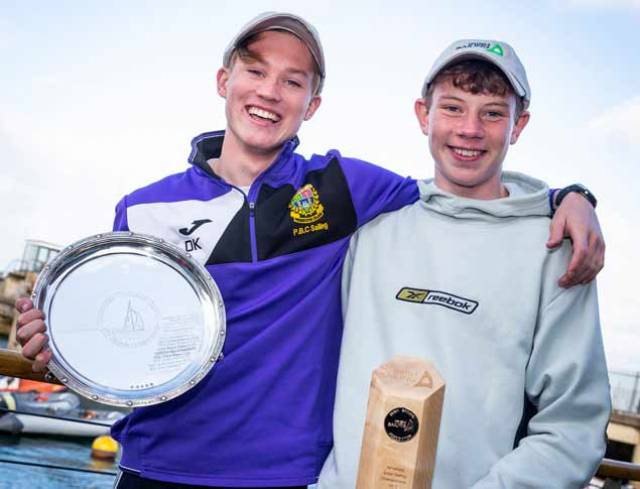 2018 All-Ireland Junior Champion Atlee Kohl (Royal Cork YC) with his crew Jonathan O’Shaughnessy