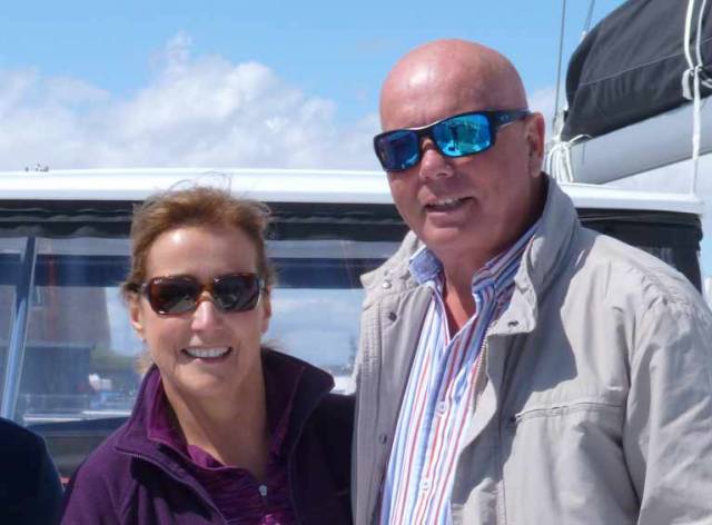 Mary and George Coombes aboard their new Lagoon 450S Realta Bheag