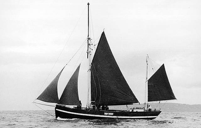 The Conor O'Brien-designed, Baltimore-built 56ft ketch Ilen back in Irish waters in 1998 for the first time since 1927. She is seen here in Dublin Bay and will be afloat again this summer in time for the  25th Glandore Classic Boat Festival in West Cork