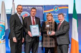 Irish Water Safety deputy chief executive and marketing manager Roger Sweeney with the IWAI’s John Dolan and Kay Baxter, and Minister of State Sean Canney