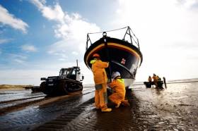 Clogherhead RNLI crew inspect their lifeboat