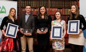 Pictured (L-R) last night at the Volvo Sailing Awards at the RDS, Dublin were Youth Sailor of the Year Nominee Aoife Hopkins, Winner Ewan MacMahon, Sailor of the Year Annalise Murphy,  Youth Sailor of the Year Nominee Sophie Crosbie and Youth Sailor of the Year Nominee Nicole Hemeryck. Scroll down for photo gallery