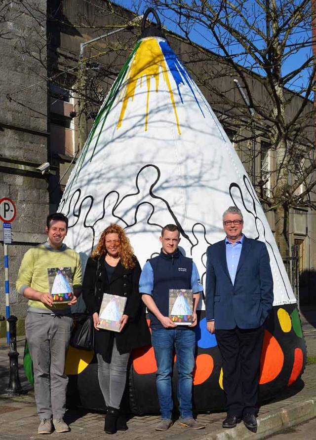 Drogehda's maritime buoy - L to R   Austin Campbell, Resettlement Officer Drogheda Homeless Aid, Jene Hinds Kelly Artist, Paul Flanagan Murtaghs of Drogheda,  Paul Fleming CEO Drogheda Port Company.