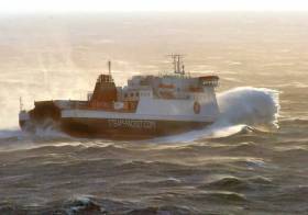 IOM Steam Packets&#039; ropax ferry Ben-my-Chree sailing in rough seas. 