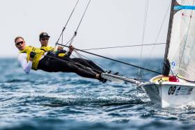 Charlotte Dobson and Dun Laoghaire&#039;s Saskia Tidey (left) are in contention for Gold in tomorrow&#039;s Medal Race final at the Sailing World Cup Final. More than 250 sailors from 43 nations will race across the ten Olympic events as well as Open Kiteboarding