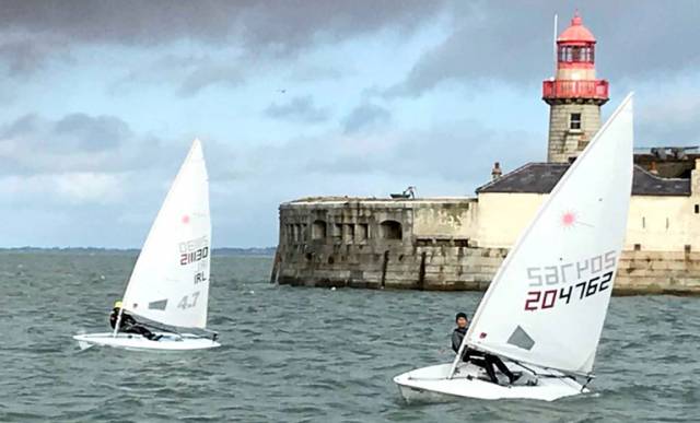 Laser dinghies compete in Royal St. George's Final Fling event inside Dun Laoghaire Harbour