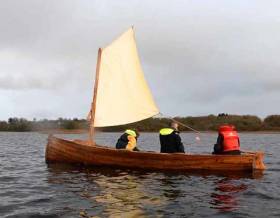 A Lough Ree lakeboat, restored by Ballyleague Men’s Shed, has been fitted with a traditional sprit-sail as once used by the lake’s shore and island people.