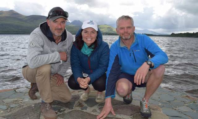 Damian Foxall (left) with marine biologists Lucy Hunt and Niall McAllister