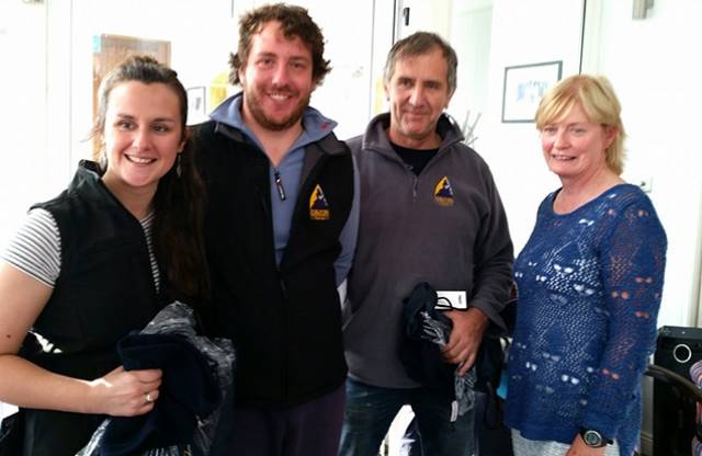 Rush Regatta Winners - 119, Three Chevrons from Foynes Yacht Club helmed by Vincent Mc Cormack with crew Roisin Mc Cormack and Michael Lynch pictured here with Brenda McGuinness, Commodore at Rush Sailing Club
