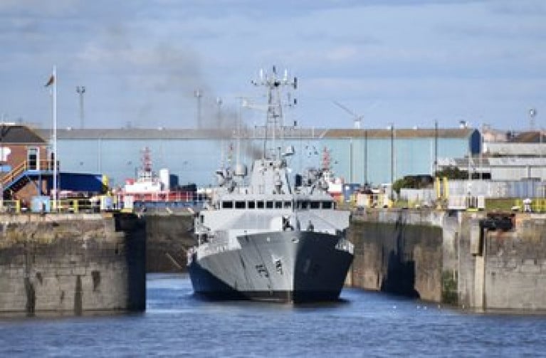 Cardiff Summit: The Taoisaeach says Post-Brexit row must be resolved, as the British-Irish Council meets today in Wales. The Northern Ireland protocol, climate change and Covid pandemic is likely to be on agenda. Above AFLOAT adds the Irish Naval Service OPV LÉ Róisín departing the Welsh capital following a courtesy call in September. 