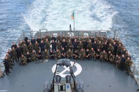 Naval and army personnel on board the helideck of flagship L.E Eithne. A recent report commissioned by the Defence Forces found it is now at a “critical point” with staff numbers well below the target of 9,500.