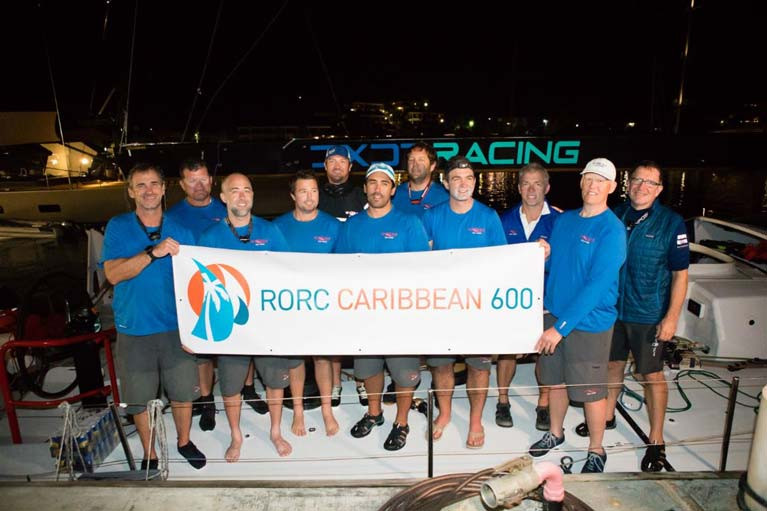 Team Wizard dockside after taking Monohull Line Honours in the 2020 RORC Caribbean 600  Team Wizard: Peter Askew, Chris Maxted, Richard Clarke, Charlie Enright, Joseph Fanelli, Robert Greenhalgh, Phillip Harmer, Robbie Kane, William Oxley, Mark Towill