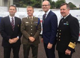 Top Brass at Crosshaven – at today&#039;s Volvo Cork Week launch were (from left) Royal Cork CEO Gavin Deane, Commandant Barry Byrne, the defending champion of the Beaufort Cup for Defence Services personnel that runs as part of Cork Week with Tánaiste and Minister for Foreign Affairs and Trade, Simon Coveney TD and Irish Naval Service Vice Admiral and the current Chief of Staff of the Defence Forces Mark Mellett
