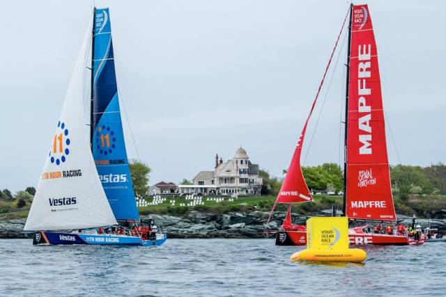Home team Vestas 11th Hour Racing getting in some practice with In-Port Race Series leaders MAPFRE in Newport on Wednesday 16 May