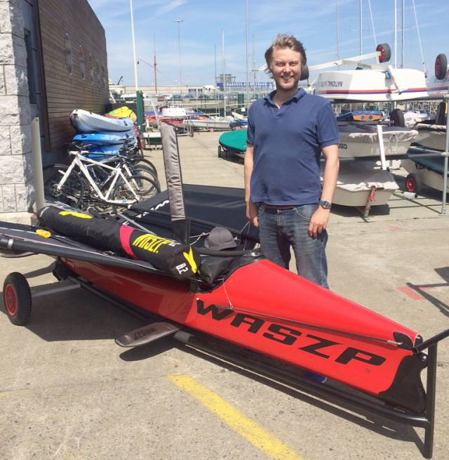 John Chambers with the new one design Waszp dinghy