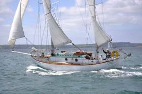 Built by the owner-skipper himself to a design by American William Atkin, the 32ft non-stop-world-girdling Suhaili was in fine form off Falmouth yesterday with Robin Knox-Johnston on the helm