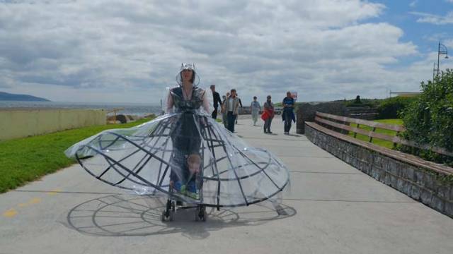 "Stroller", a design by Michelle Browne and Jeni Roddy for the Galway 2020 "Hope it rains" project. The project is inviting public participation in imaginative designs for west of Ireland weatherproof gear 