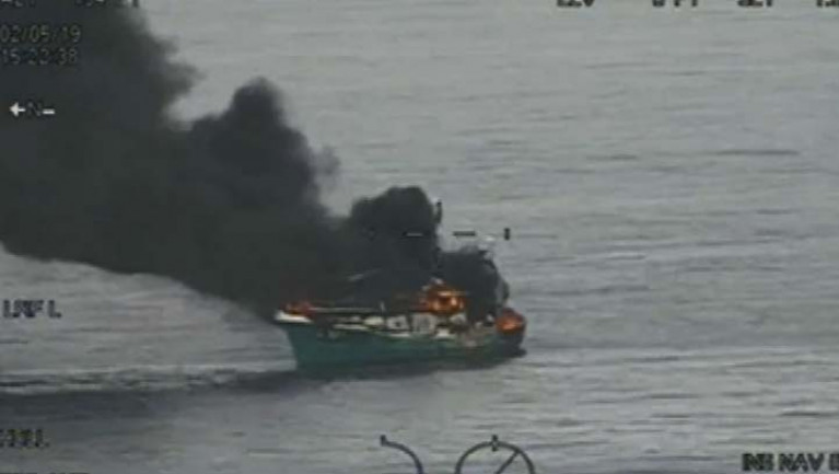 The Suzanne II caught fire about 29 miles east of Arklow