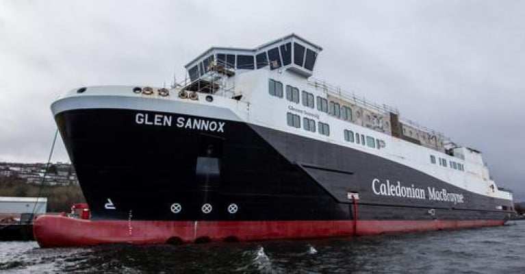 Newbuilds for CalMac, the Glen Sannox one of the dual-fuel ferries at Ferguson Marine on the Clyde. The construction cost to complete the pair at the Scottish state-owned shipyard could be as high as £400m.
