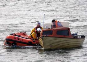 Wicklow’s inshore lifeboat tows the stricken angling boat to safety