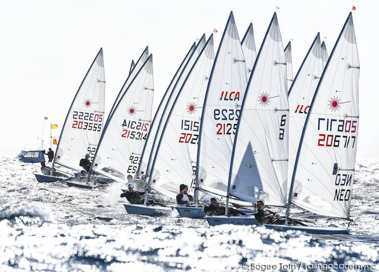 A start of the ILCA 7 fleet at the Lanzarote Winter Series