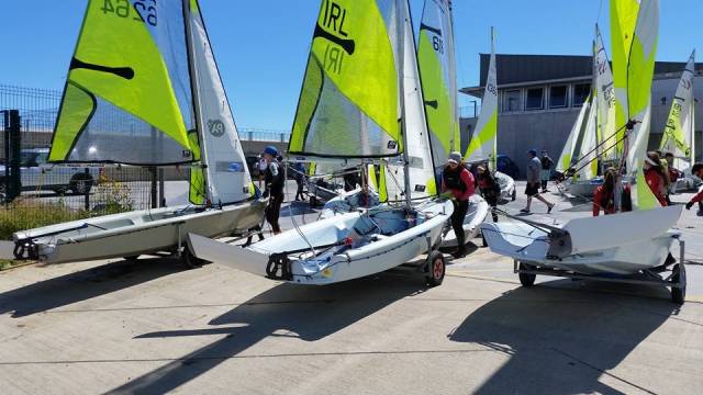 The Irish RS Feva national championships fleet launch for its first race at Greystones Sailing Club today