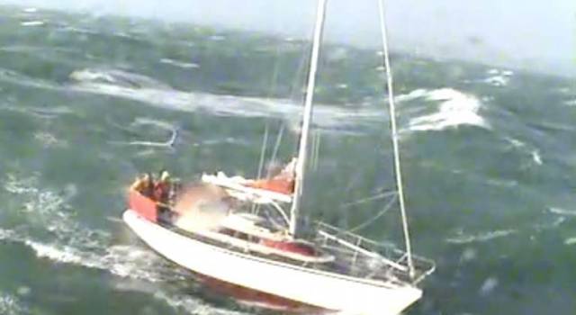 Conditions were extremely challenging with force nine winds with a six metre sea swell. Scroll down for video