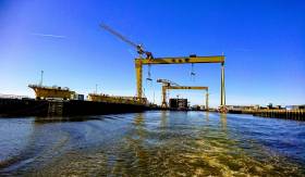 Samson and Goliath the shipbuilding gantry cranes are iconic landmarks situated at Queen&#039;s Island, Belfast