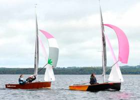 Ding-dong in yesterday’s final race in the GP 14 Nationals at Sligo – Ger Owens &amp; Mel Morris (RStGYC) narrowly lead Curly Morris (East Antrim BC) &amp; Laura McFarlane (Newtownards SC)