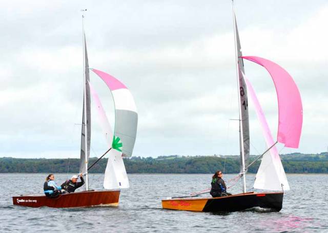 Ding-dong in yesterday’s final race in the GP 14 Nationals at Sligo – Ger Owens & Mel Morris (RStGYC) narrowly lead Curly Morris (East Antrim BC) & Laura McFarlane (Newtownards SC)