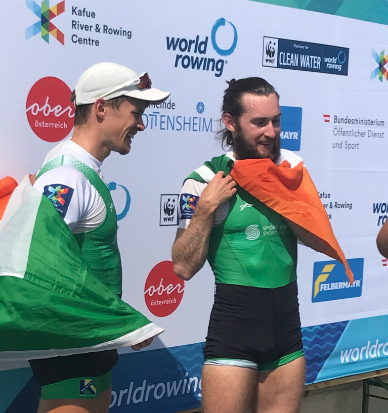World Champions Fintan McCarthy and Paul O&#039;Donovan in Linz in 2019.